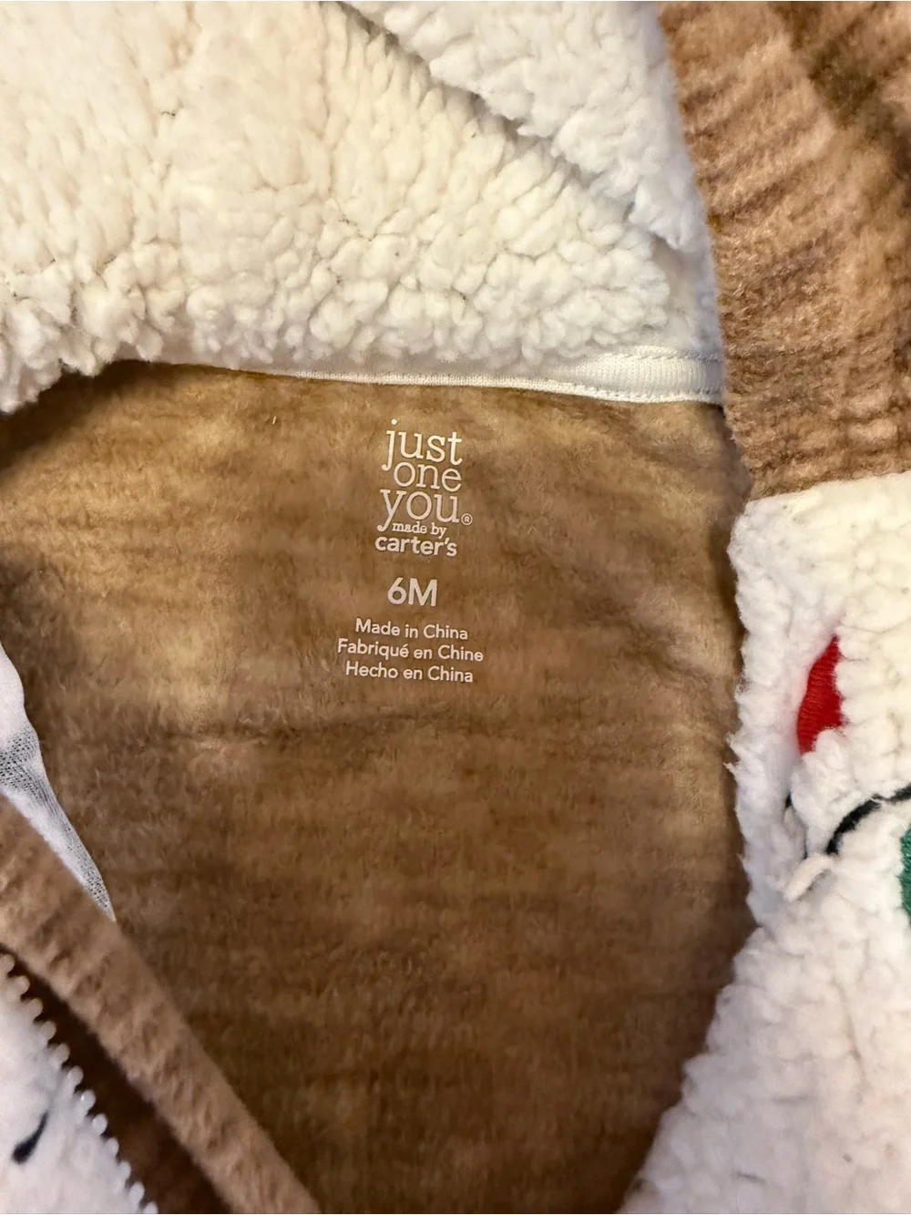Carter's Cream and Brown Sherpa-Lined Holiday One-Piece